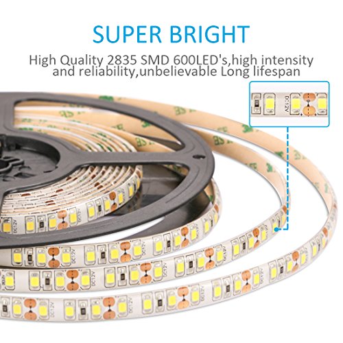 LEDMO® Kaltweiß LED Streifen, 5 Meter läng Wasserdicht Flexible lichtband mit 600 LEDs (SMD2835), für den Innenraum und Halb-außenraum Balkon. - 3