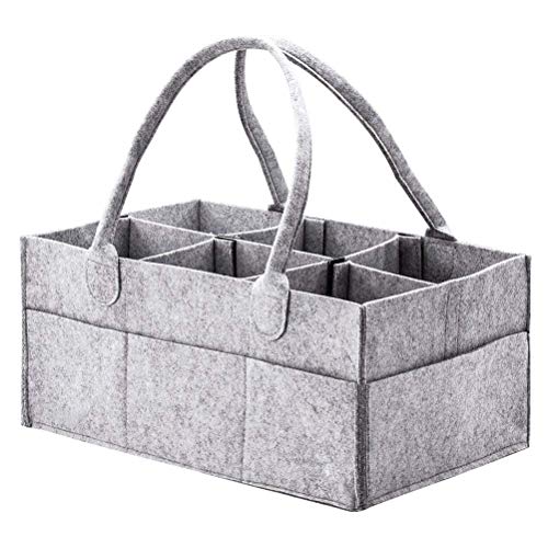 Preisvergleich Produktbild Filztasche Aufbewahrungstasche Organizer Korb tragbar Tasche mit herausnehmbaren Trennwänden für Wickelkommode Beißring Windel Lätzchen Dusche Geschenk Korb 40 * 25 * 18 cm