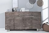 Massives Baumstamm Sideboard MAMMUT grau 170cm Akazie Massivholz Schrank Anrichte Industrial Chic Kufengestell Edelstahl matt - 