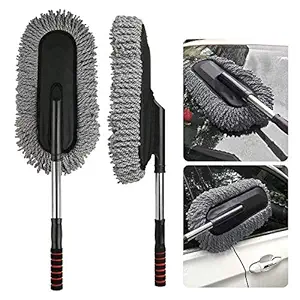 R Runilex Microfiber Car Duster with Long Extendable Handle Car Cleaner Washable Duster Car Wash Dust Wax Mop Car Washing Brush (Multicolor)