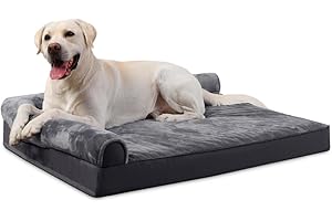 KSIIA cuccia cane interno Ortopedica taglia grande con Doppio Cuscino, Fodera Lavabile, Divano per Cani con Schiuma a Forma di Uovo e Fodera Impermeabile, divanetto per cani, Grigio