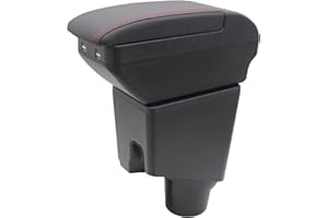 YJYWZH Boîte Accoudoir Pour Toyota Yaris Hybrid 2015-2021 de rangement centrale Consoles centrales avec 4 ports USB porte-gobelet Double couche Accessoires Noir (4 trait rouge)