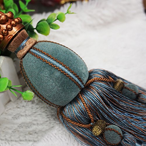 Ein Paar Vorhang Raffhalter Band Binden Quasten Design mit Kugel LianLe (Blau) - 2