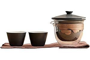 FCMWLKEJI Set da tè cinese in ceramica nera fatta a mano tazza da tè in vetro Gaiwan Beauty Tea infusore da viaggio portatile Teaware con sacchetto di stoccaggio