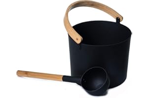 ‎AWAYHALL 7L Luxury Sauna Aluminium Bucket Set with Long Handle Wooden Handle Spoon Set Matching Ladle Sauna Barrel - 60 Days Risk-free Test