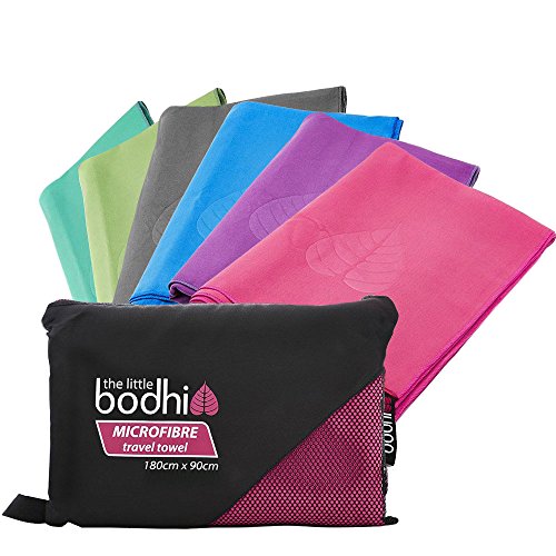 Toalla de microfibra de tamaño grande de 180cm x 90cm con bolsa de transporte - una toalla de secado rápido en 4 colores espectaculares (azul, verde, morado & rosa). Genial para viajes, deportes, gimnasio, acampar, nadar, yoga, pilates, bikram, playa, baño o en casa - la toalla de viaje perfecto (rosa)