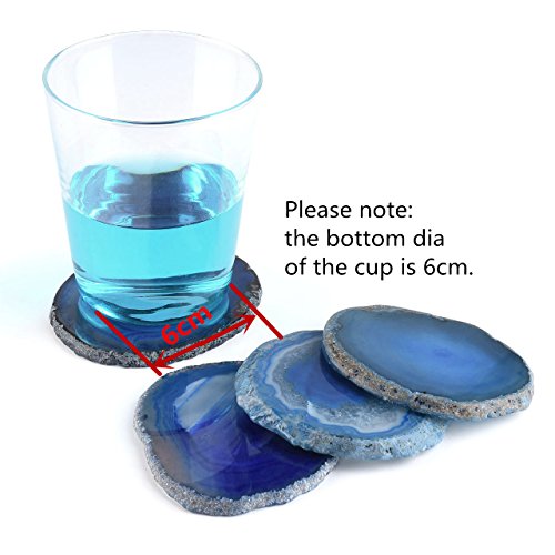 QGEM 4pics natürlich Achatscheibe Untersetzer Getränke-Untersetzer Glasuntersetzer unregelmäßige healing Kristall Agate Dekoration Getränk-Geschenk set 6.5*7.5cm(blau) - 6