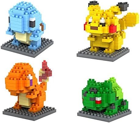 Pokemon Building Blocks - 4 Character Micro nano -Diamond- minifigure Brick Set - Children's toys DIY Assemble ( Pikachu, Charmander, Squirtle, Bulbasaur )
