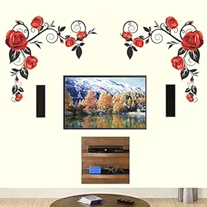 Decals Design Background Roses with Vine Wall Sticker (PVC Vinyl, 70 cm x 50 cm, Black)