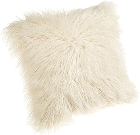 Cinoyoni Home Decorative Mongolian Faux Fur Pillow Cover Cushion Case Natural Color (24"x24", Ivory white)