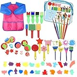 El paquete incluye: 52 pinceles de pintura de esponja y 1 delantal impermeable para niños (18 meses de garantía y mejor servicio al cliente). No dudes en ponerte en contacto con nosotros si tienes cualquier pregunta.