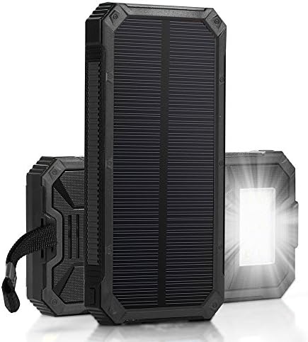 Solar Phone Power Bank Charger Tingso 20000mah Dual Usb Power Bank with Emergency LED Flashlight Portable Solar Battery Large Capacity Charger for iPhone iPad Smart Phones Tablet for Outdoor Sports (Emergency Black)