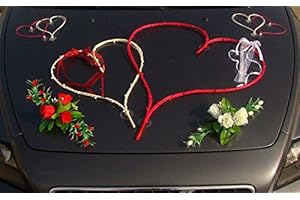 AUTO-SCHMUCK SO EINFACH SO KREATIV Autoschmuck Décoration de mariage pour voiture - Motif cœur et rose - Grand blanc/rouge