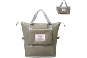 ENOH Faltbare Reisetasche mit großer Kapazität Wochenende Übernachtung Tasche Sporttasche Damen Wasserdicht Reisetasche Umhänge Handtasche, für Sport, Fitnessstudio, Reise, Strand, Einkauf (Braun)