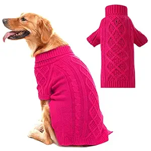 PUPTECK Classic Cable Knit Dog Sweater - Pet Turtleneck Coat Puppy Winter Clothes Pink Large