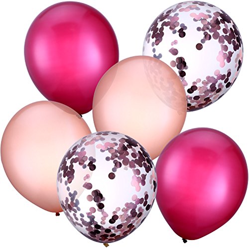 Jovitec 30 Pezzi 12 Pollici Palloncini in Lattice Palloncini di Coriandoli per Matrimonio Ragazze Baby Shower Festa Decorazione (Vino Rosso e Oro Rosa)