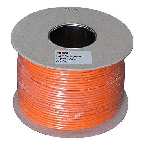 Faval k5411 Cable de instalación Cat7 100 m Duplex Orange Bobina Cable de red Cable de instalación LAN Cable Cable de datos Cobre 2 x 4 x 2 x AWG23/1
