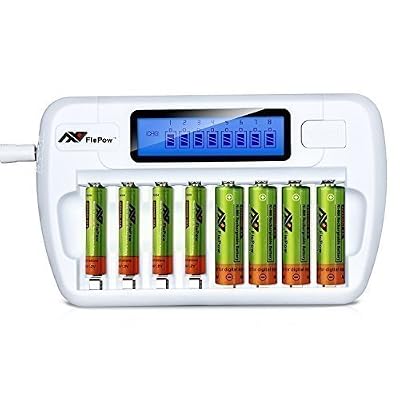FlePowTM FlePow™ 8 Bay / slot AA AAA Ni-MH Ni-Cd LCD Chargeur rapide Chargeur intelligent pour piles rechargeables (piles non comprises)