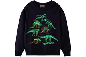 PythJooh Baby Boy Glow in The Dark Sweatshirt Kids Long Sleeve Cartoon Dinosaurs Sharks Animals Jumper Sweatshirt Tops for 1-7Years
