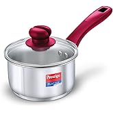 Prestige Platina Popular Stainless Steel Gas and Induction Compatible Sauce Pan with Glass Lid, 160 mm