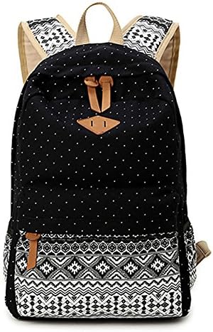 Folowish - Lightweight Casual Canvas Backpack Shool Bag Rucksack Bookbags for Girl School/College/Outdoor (Black)