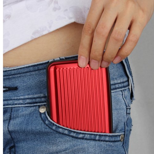 Alu wasserdichte Kreditkarten Visitenkarten Etui Case Tasche Box Hülle Kartenbox Aufbewahrungsbox Rot - 3