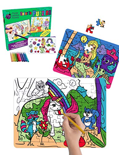 Purple Ladybug Novelty - 2 Puzzles Enfant ColoriageLicorneet Sirène ! JeuxCréatifsFille avec 10 feutres et 1 Trousse à Colorieren Bonus - AmusantKit bricolage enfant - Mignon Cadeau Fille