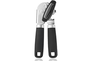 Tin Can Opener Manual, UHIYEE Upgrade Stainless Steel Can Openers That Work with Soft Grips Sharp Cutting Blades, Heavy Duty Tin Openers for Arthritis Hands with Magnetic Lid Lifter, Black