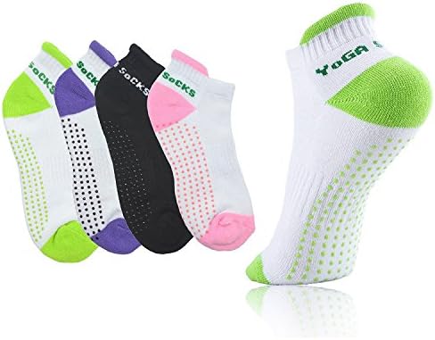 4 Pairs Anti-slip Yoga Socks, Doubletwo Non Slip Skid Socks Silicone Dot Cotton Winter for Women girls