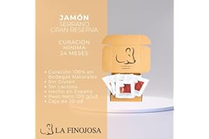 La Finojosa - Jamón Serrano Gran Reserva Affettato - Pack 20 Confezioni da 100 g - Stagionatura Minima 24 Mesi - Prosciutto Crudo Spagnolo - Aroma Piacevole e Intenso - Sapore Dolce e Poco Salato