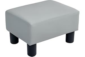 HOMCOM Faux Leather Footstool, Small Foot Rest, Rectangle Sofa Stool for Bedroom Living Room, Grey