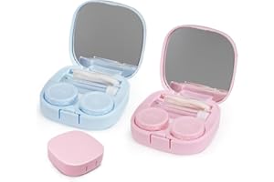 MUVONZI 2 Stück Contact Lenses Case, Kontaktlinsen Einsetzhilfe, Kontaktlinsenbehälter, Kontaktlinsen Aufbewahrung, Tragbar Hygiene Kontaktlinsenbehälter Reiseset Mit Spiegel (Rosa+Blau)