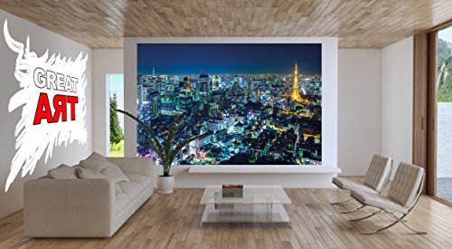 Fototapete Tokyo City Wandbild Dekoration Tokio Skyline night Metropole Tokyo Tower Panorama Bild Japan Deko Welt-Stadt Reisen | Foto-Tapete Wandtapete Fotoposter Wanddeko by GREAT ART (336 x 238 cm) - 9