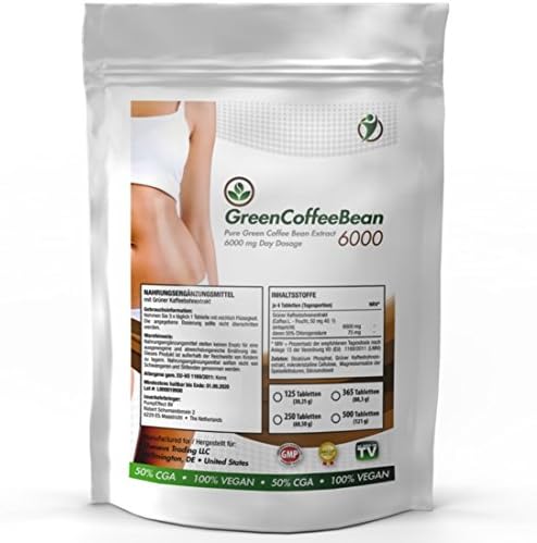 Green Coffee Bean (125 Capsules = 1000mg) Big Pack – Green Coffee Bean Extract – Natural Slimming – Healthy Natural Weight Loss – Premium Quality