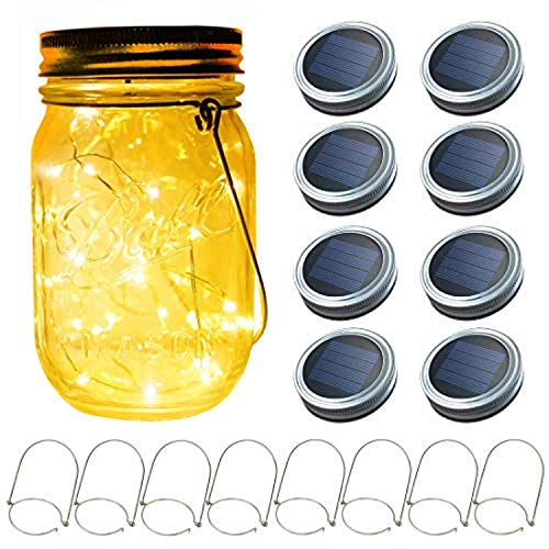 VENBON 8 pcs Lumières solaires de Pot de maçon de 20 LEDs, Guirlande Suspendue extérieure à Suspendre de Watrproof Lanternes (Pots Non Inclus), décoration extérieure de Jardin