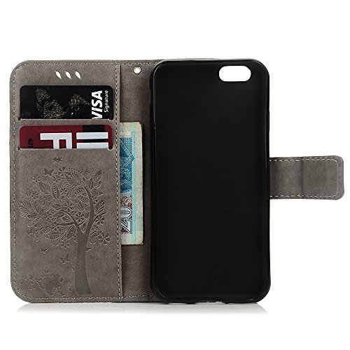 iPhone 6 Case,iPhone 6S Wallet Case, YOKIRIN [Wallet Case] Premium Soft PU Leather Notebook Wallet Embossed Flower Tree Design Case with [Kickstand] Stand Function Card Holder and ID Slot Slim Flip Protective Skin Cover for iPhone 6 ,iPhone 6S (4.7 inch), Gray