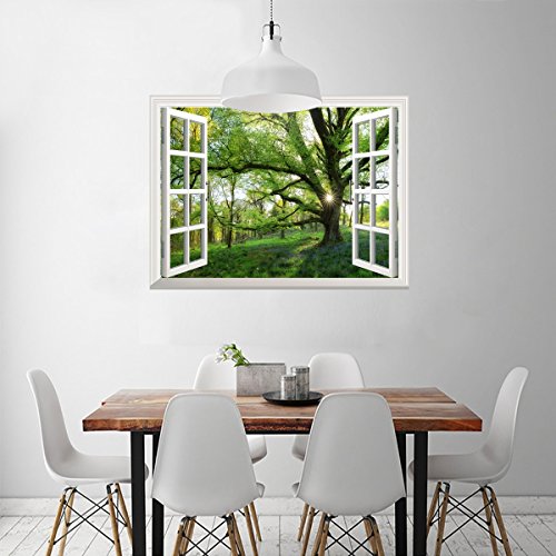 RAIN QUEEN Tapete Bilder 3D Wandbild Aufkleber Wandtattoo Fenster Pflanz Landschaft Wald (45*60 inch, B#) - 2