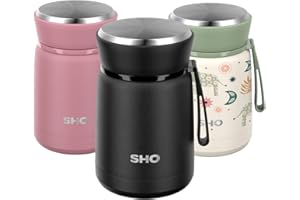 SHO Food Flask - Vacuum Insulated, Double Walled Stainless Steel Food Flask & Food Container - 10 Hours Hot & 20 Hours Cold - 530ml 800ml - BPA Free (Jet Black, 530ml)
