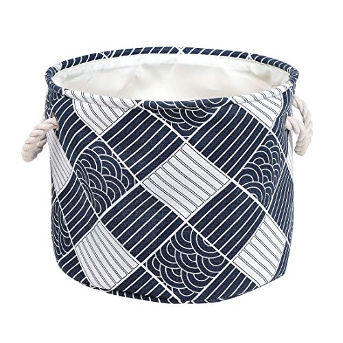 PiccoCasa Fabric Closet Storage Basket or Bin with Handles, Foldable Laundry Basket Cabinet Organizer Toy Drawers Box 13" x 9.8" Navy Blue Rhombus Style