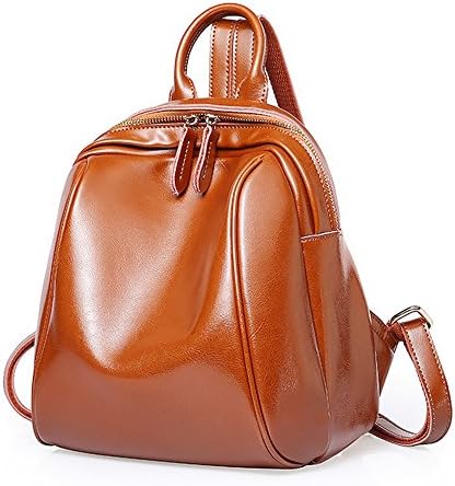 XinMaoYuan Autumn And Winter Leather Handbags Casual Simple Shoulder Bag Ladies Oil Wax Cowhide Backpack Travel School Wind,Brown