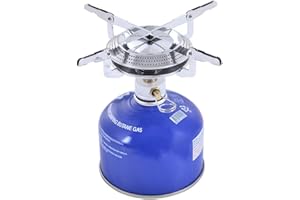 HILAI Hornillo Camping Gas, Estufa de camping, Estufa exterior del quemador portátil plegable Mini acampar del horno Cabeza Juego de utensilios para la comida campestre de Plata que acampa