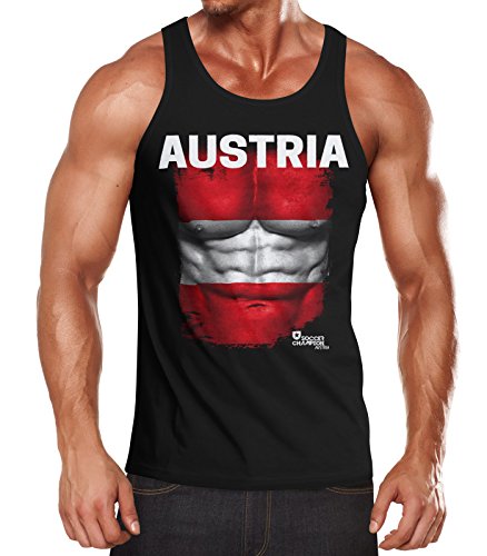EM Tanktop Herren Fußball Österreich Austria Flagge Fanshirt Waschbrettbauch Muskelshirt MoonWorks® schwarz L