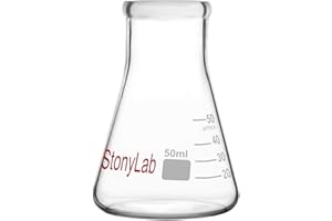 StonyLab 1-Pack 50ml Bocca Stretta Erlenmeyer Boccette di Vetro Glass Flasks con Bordo Resistente - (50ml Adatte per Tappo in Gomma StonyLab 4#)