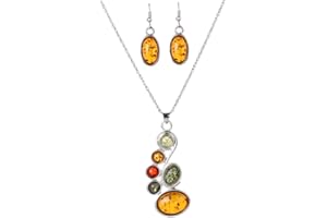 Yazilind – Set gioielli da donna, orecchini e collana in ambra artificiale, colore: arancione, cod. 1611N0020