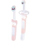MAM Learn to Brush Set Baby Toothbrush with Long Handle to Hold Together | Langer Griff zum gemeinsamen Halten, trainiert das