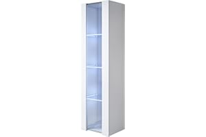 ‎MB MUEBLES BONITOS MB Muebles Bonitos | Vitrinenschrank Luke V5 | Breite 40 x Höhe 165 x Tiefe 29 cm | Glänzendes Melamin | Weiß