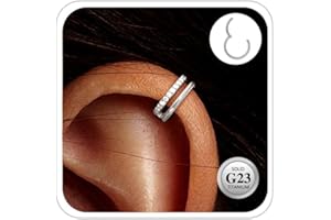 ESHIONER G23 Titane Bijoux Piercing pour Conch Hélix Septum Rook Tragus Anneaux de Nez Hypoallergénique A Charnière A Clic 16G 8/10/12MM Argent Or Double Anneau Boucles D'oreilles Cartilage pour Femme