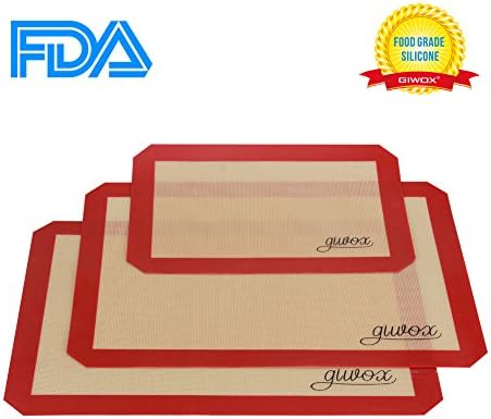 Giwox Silicone Baking Sheet Set Non Stick Baking Mat Heat Resistant Cookie Sheets Liner Washable Reusable Oven Baking Tray FDA Approved Safe Oven Liners Set of 3