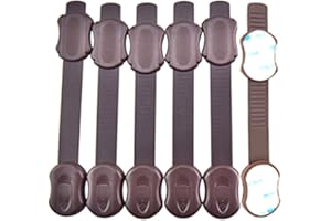 Huture 6 Stück Mehrzweck Kindersicherheit Kabinettschlösser mit Klebstoffen Verstellbarer Riemen kein Werkzeug oder Bohren für Schubladen Ofen Kühlschrank Schrank Sitz Türen Fenster Möbel Braun