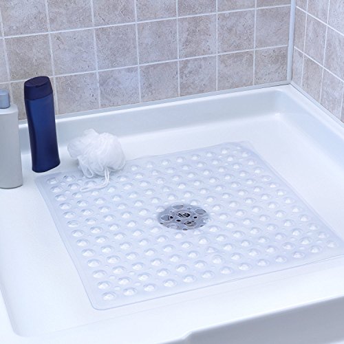 Pinzz Vinly Anti-Rutsch-Badewanne Matte Anti-Bakterielle Duschmatte, quadratisch, 54 * 54M, leistungsstarke Saugnapf Griff, BPA frei, nicht toxisch, Phthalatfrei, Latexfrei (Clear)